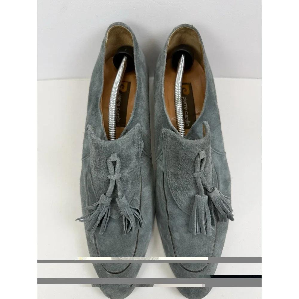 Vintage Pierre Cardin Mens Blue Gray Suede Tassel Loafers Made In Spain Size 13